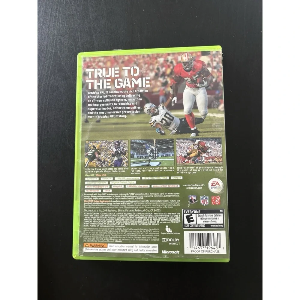 Madden NFL 12 (Microsoft Xbox 360, 2011)‎ EA Sports Football Video Game NFL